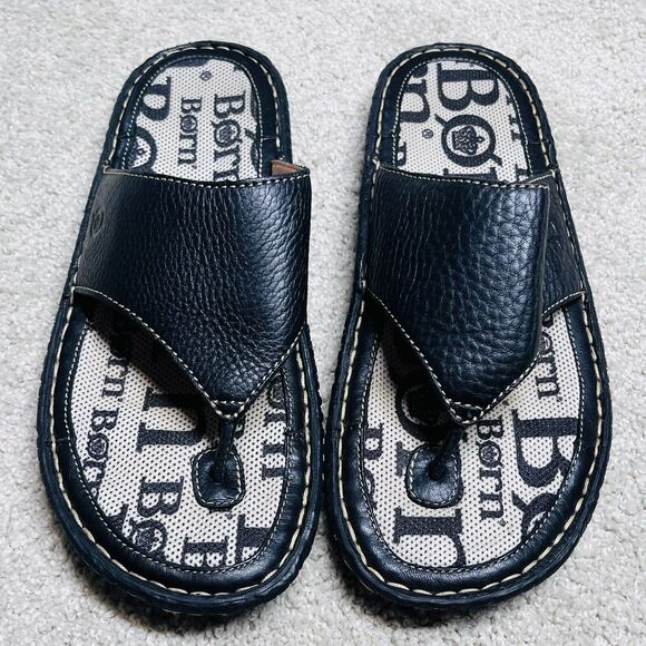 Børn Black Leather Thong Sandals Women 8 EU 39 Excellent Condition Cushion Slide - Picture 3 of 10